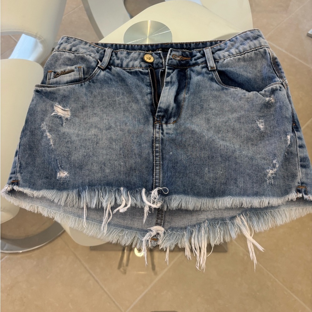 Distressed Denim Mini Skirt Small Size Very Soft